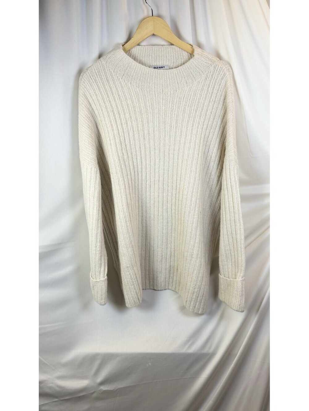 Old Navy Mock Neck Rib Knit Tunic Sweater XL Tall Ivory Cozy Soft Oversized